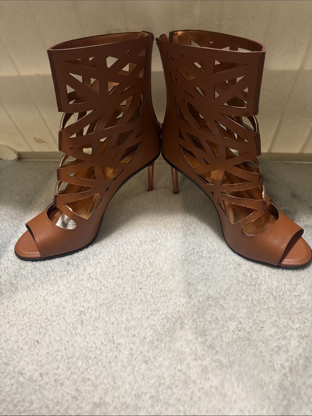 Women's Brown Laser-Cut High Heel Sandals